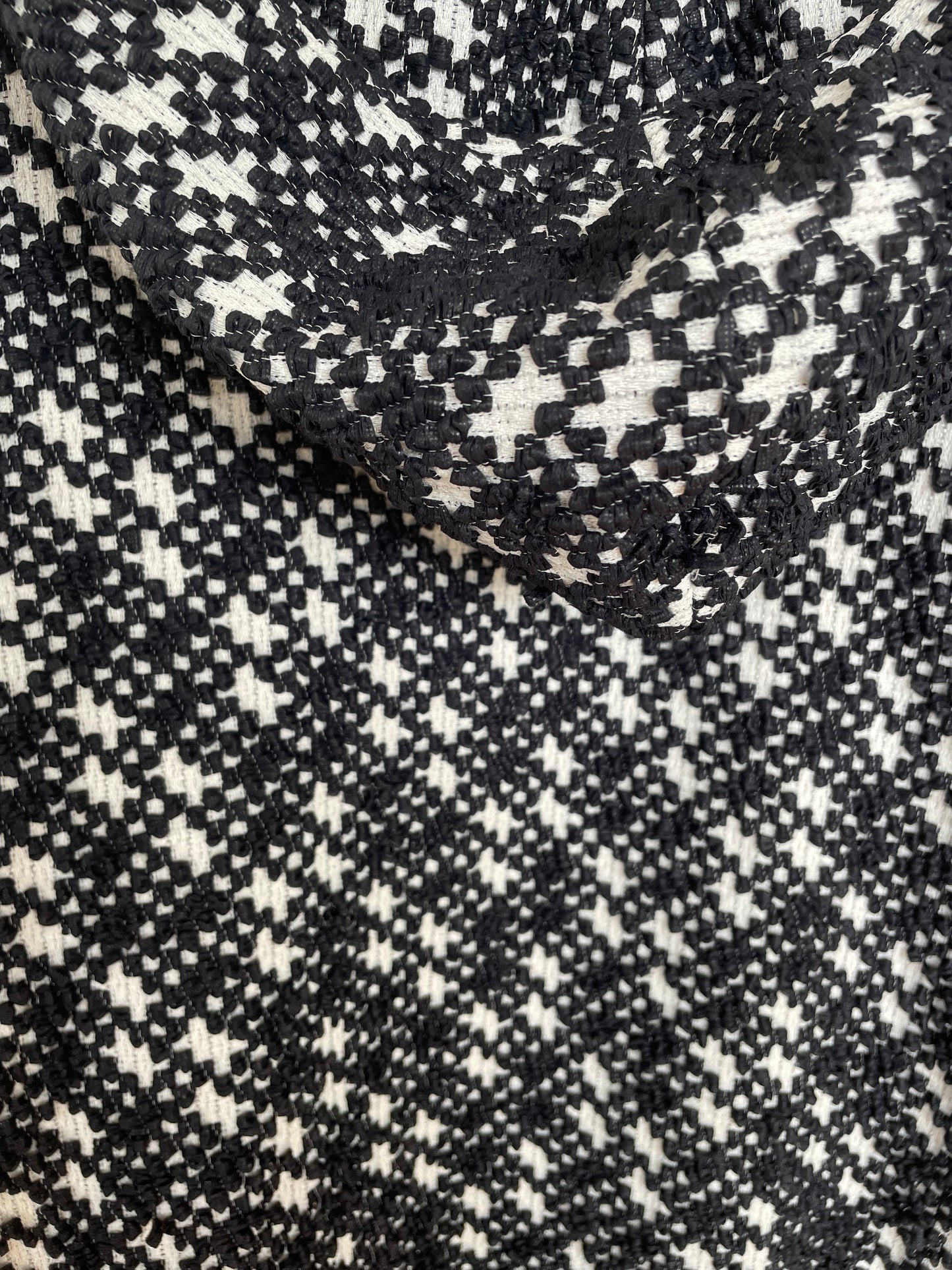 Jean-Paul Lespagnard black and white unlined bouclé coat with hood
