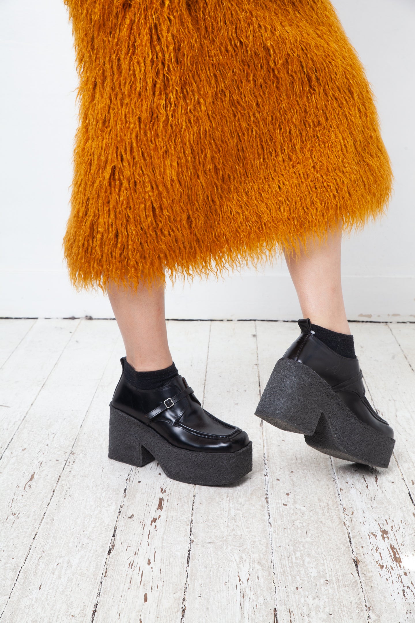 Dries van Noten black leather platform loafers with chunky rubber sole size 39