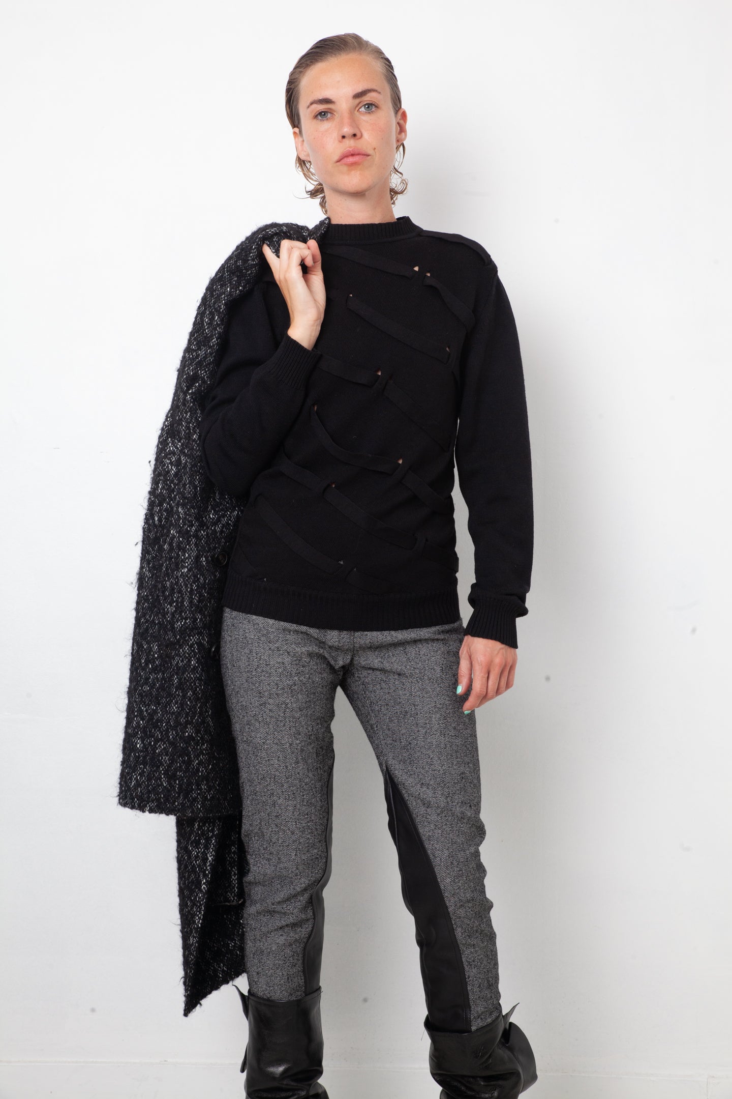 Dirk Schönberger 2000's black wool sweater with straps