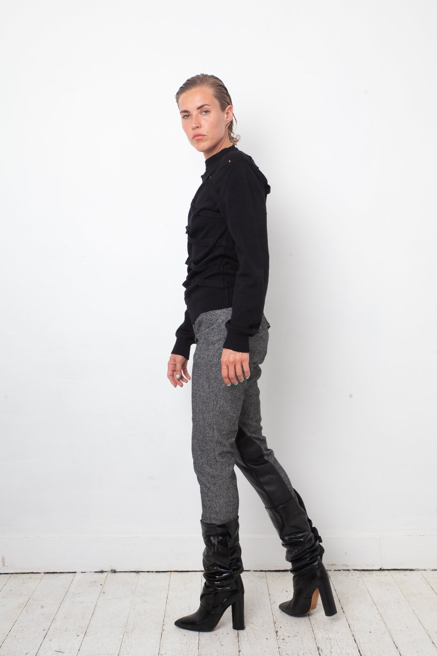 Christian Dior 2000's wool grey riding trousers with leather patches