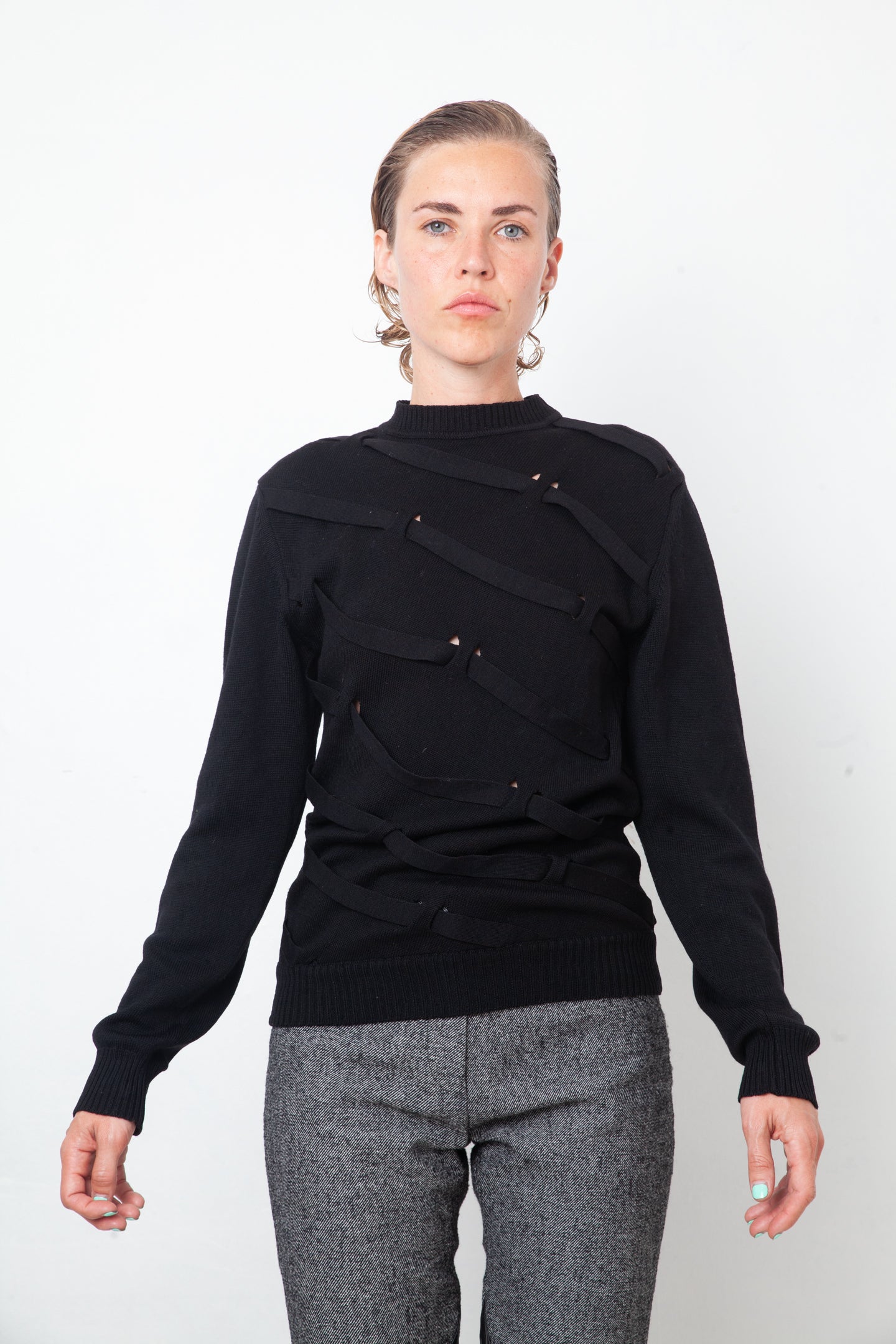 Dirk Schönberger 2000's black wool sweater with straps