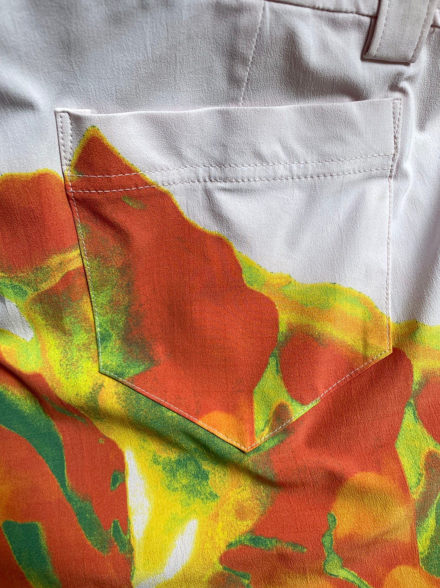 Issey Miyake SS 2002 nylon trousers with orange abstract print