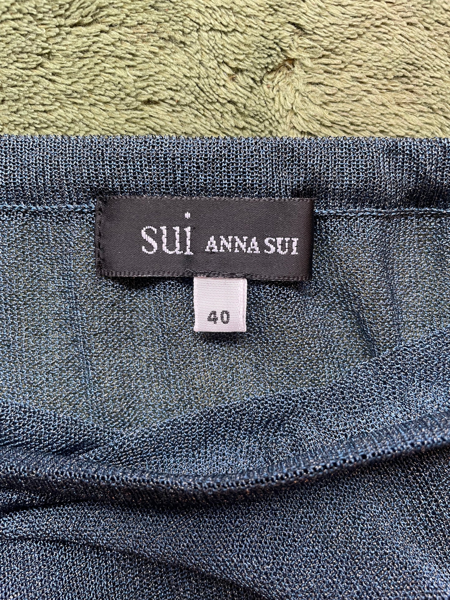 Anna Sui 2000's glittery blue transparent knit maxi skirt