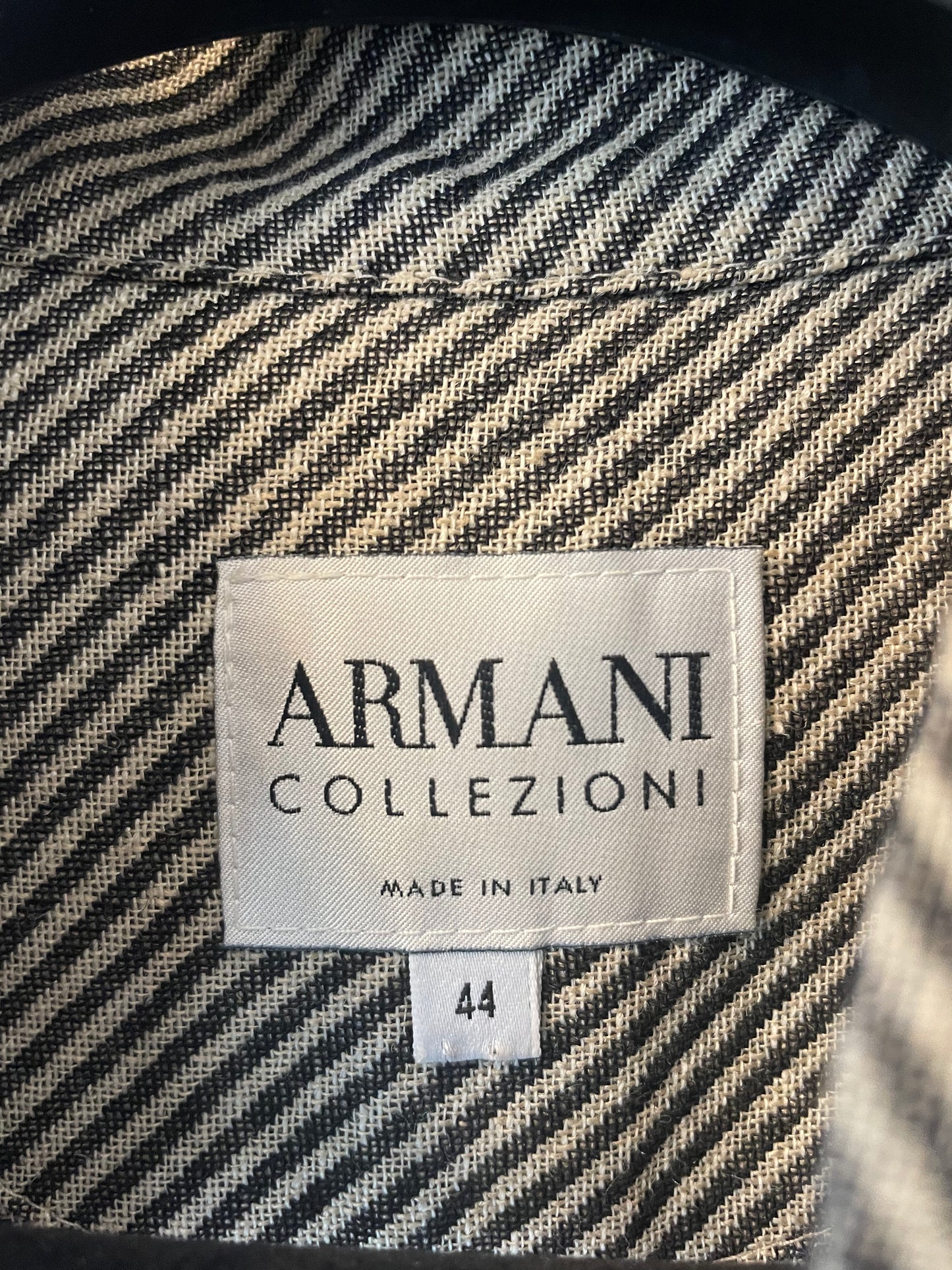 Armani 2002 linnen striped knit beige zipper jacket with mao collar
