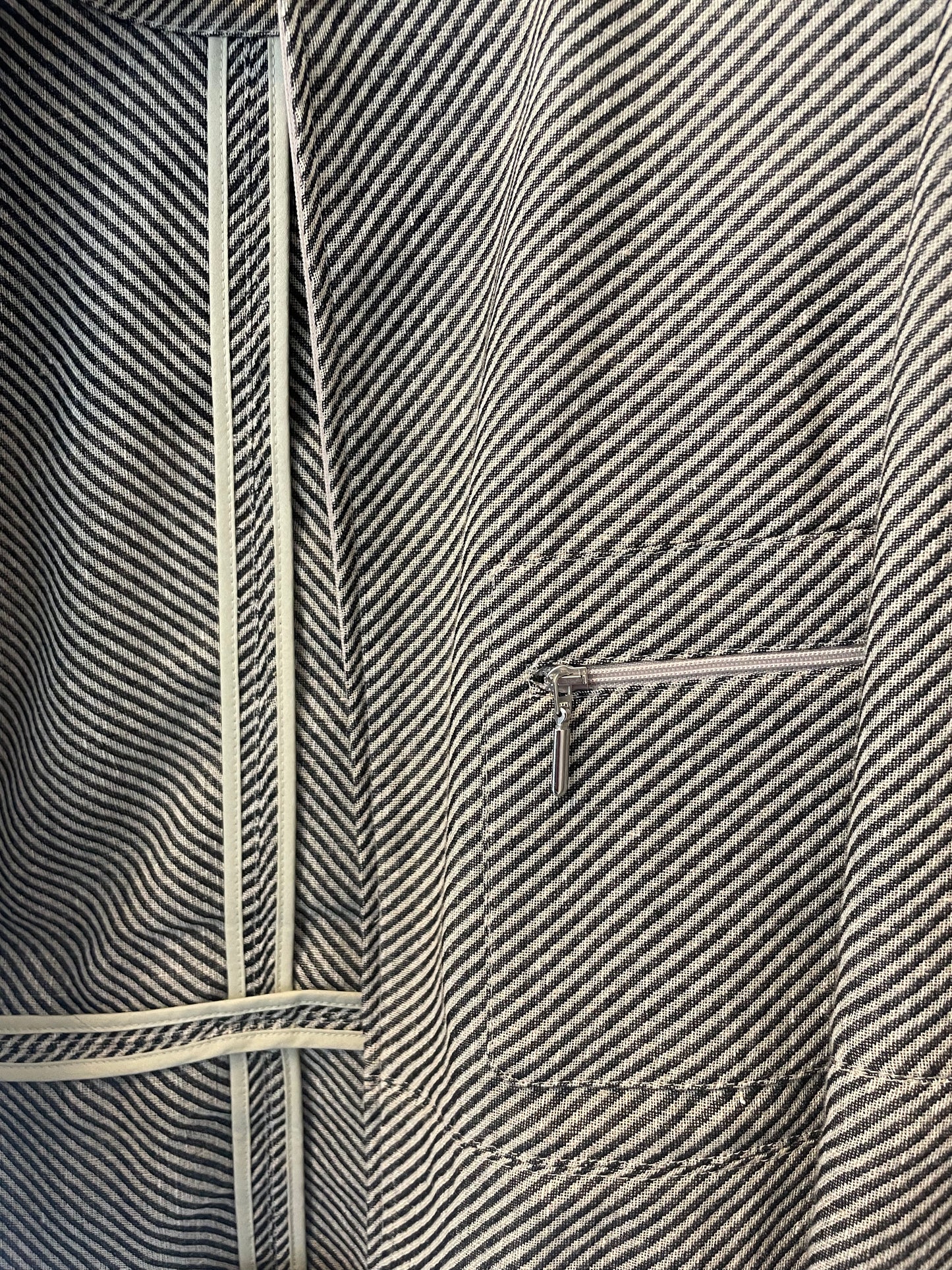 Armani 2002 linnen striped knit beige zipper jacket with mao collar