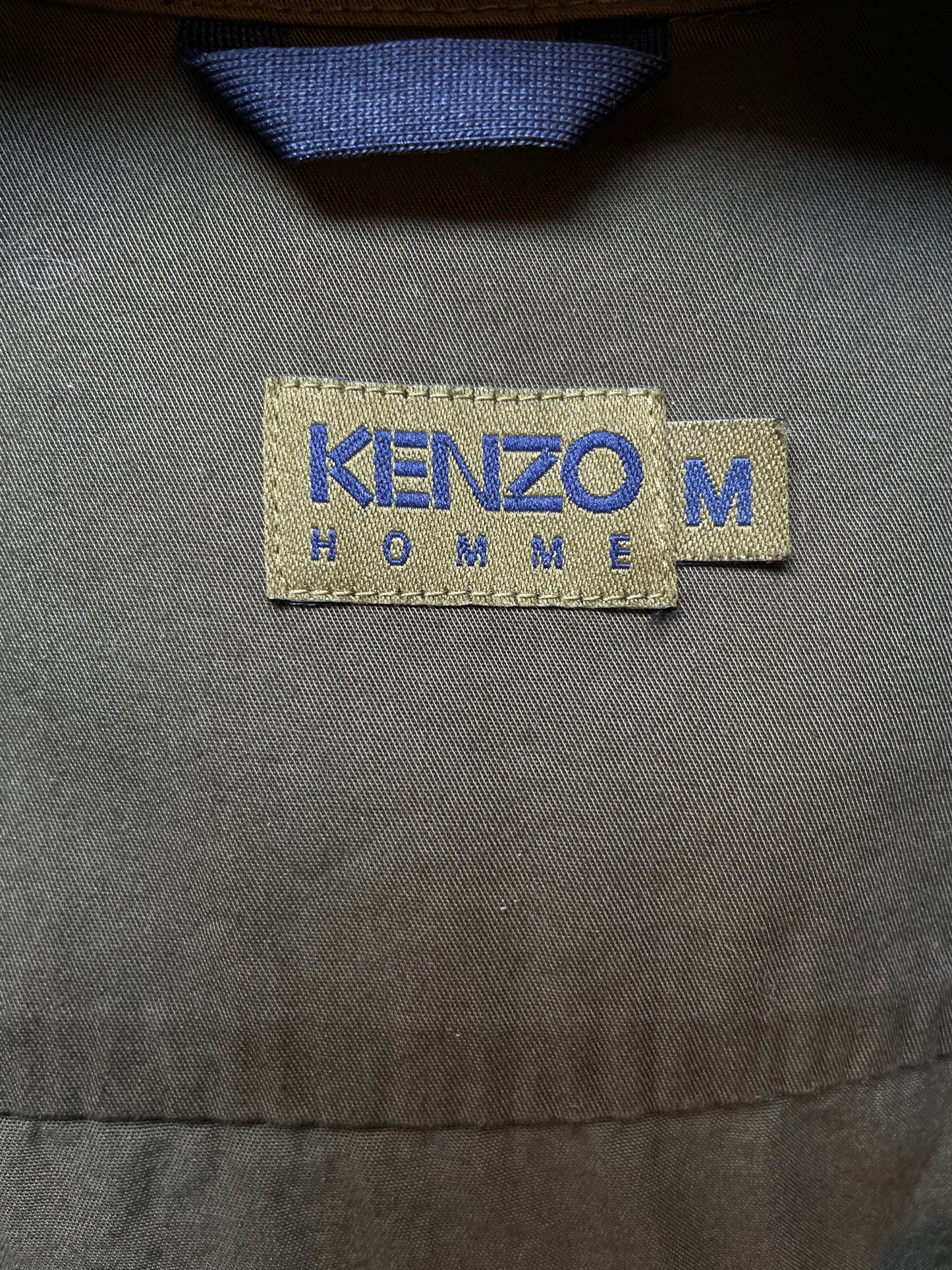 Kenzo 2000's men's khaki cotton shirt with hood and dragon patch in the back