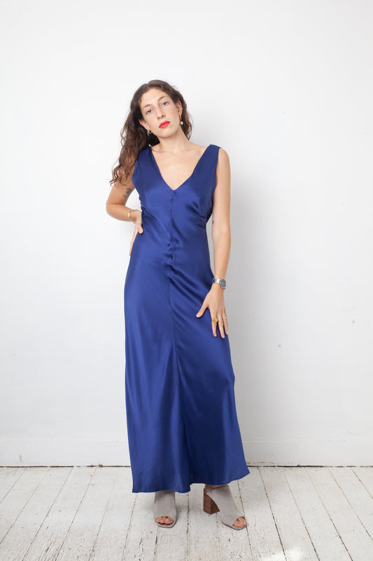 Alberta Ferretti 2010's silk blue evening gown with open back