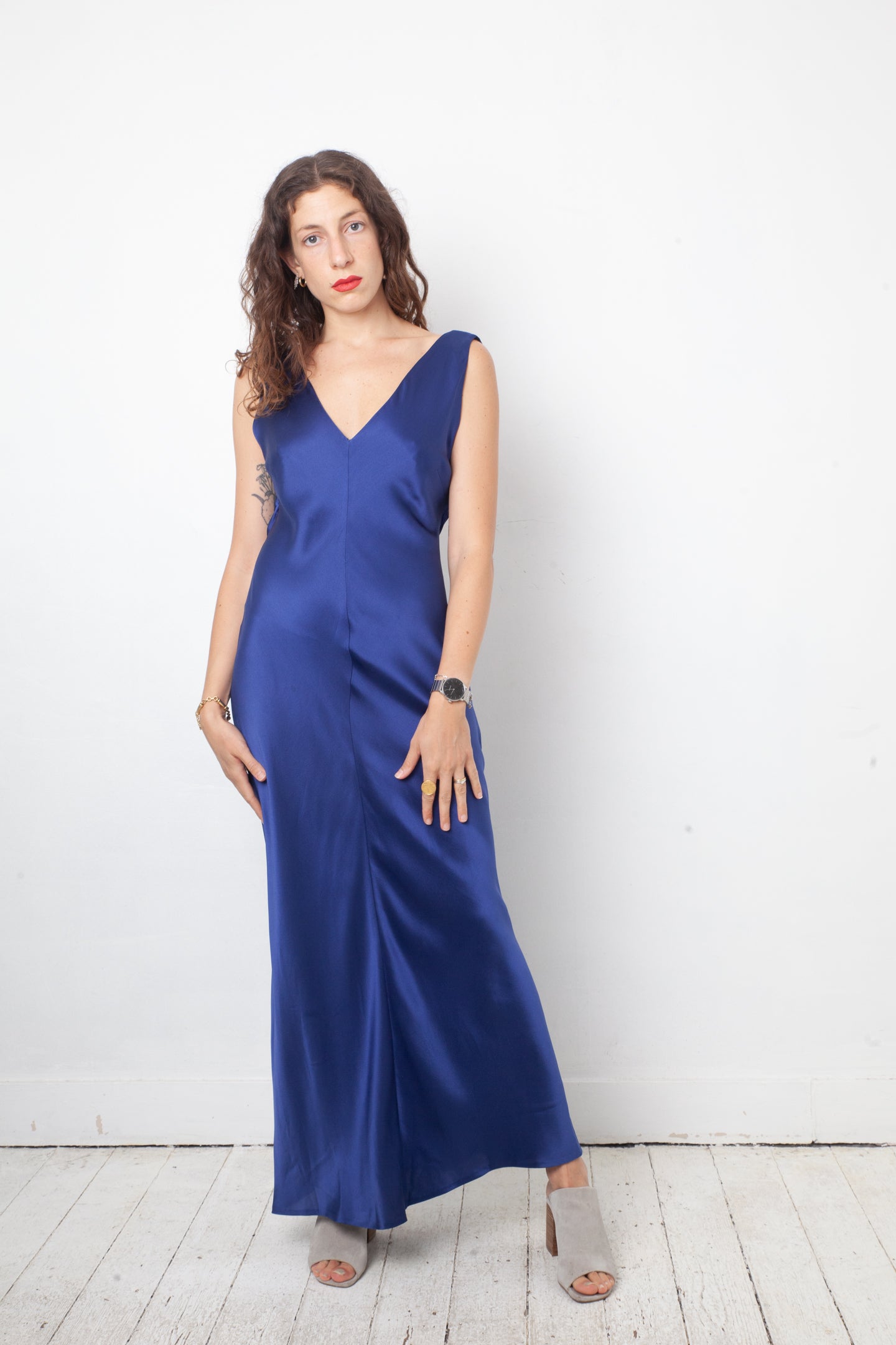 Alberta Ferretti 2010's silk blue evening gown with open back