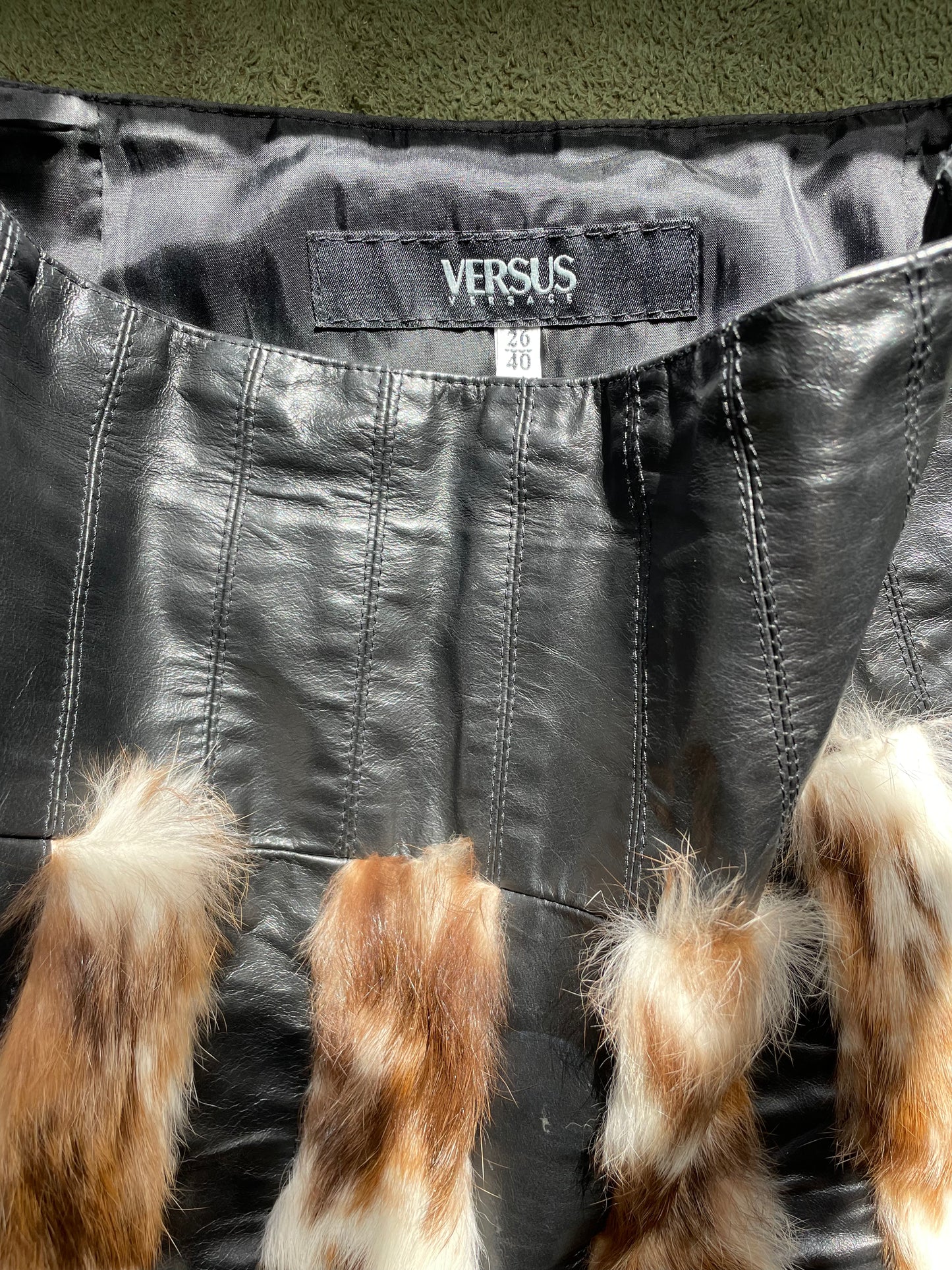 Versus Versace 90's leather and fur miniskirt