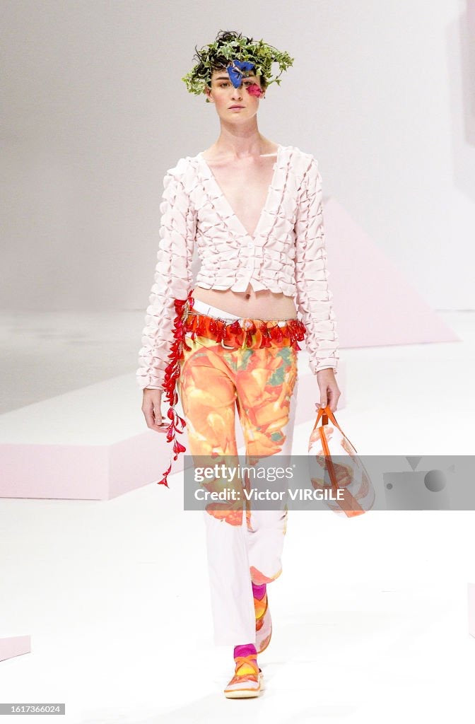 Issey Miyake SS 2002 nylon trousers with orange abstract print