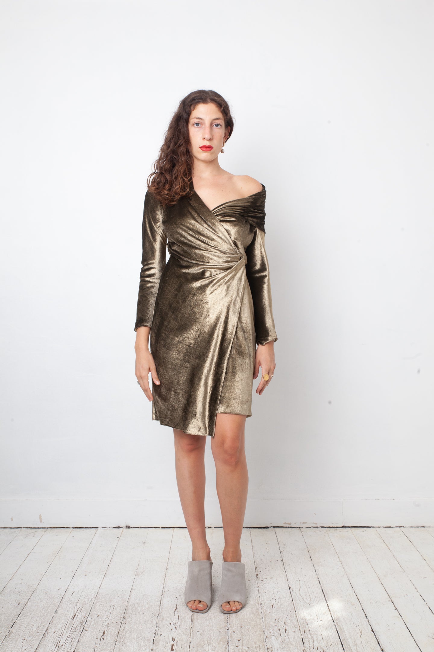 Max Mara 2000's golden hooded sweater dress