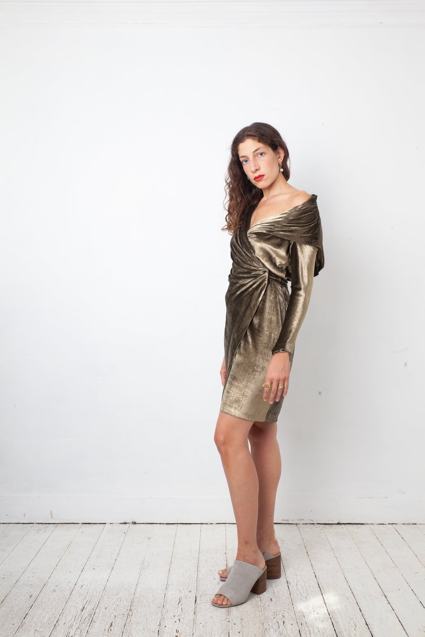 Max Mara 2000's golden hooded sweater dress