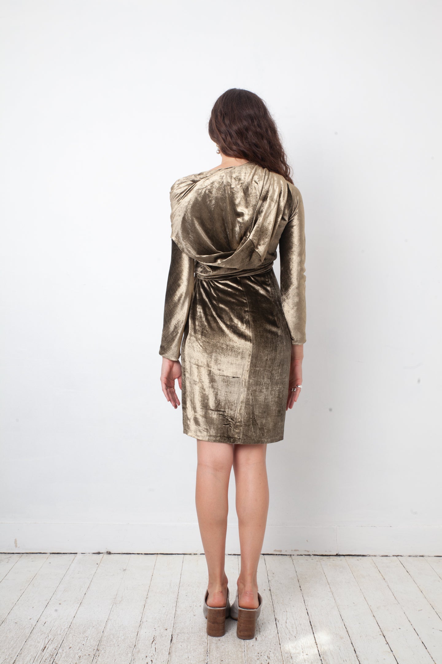 Max Mara 2000's golden hooded sweater dress