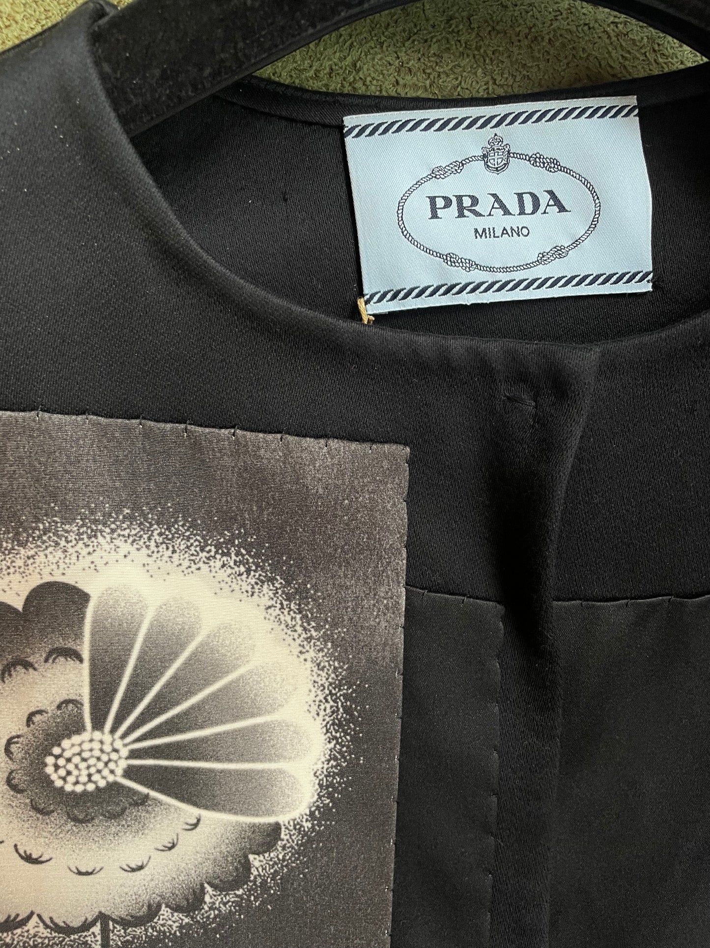 Prada SS 2013 cotton & wool black jacket with silk flower patch