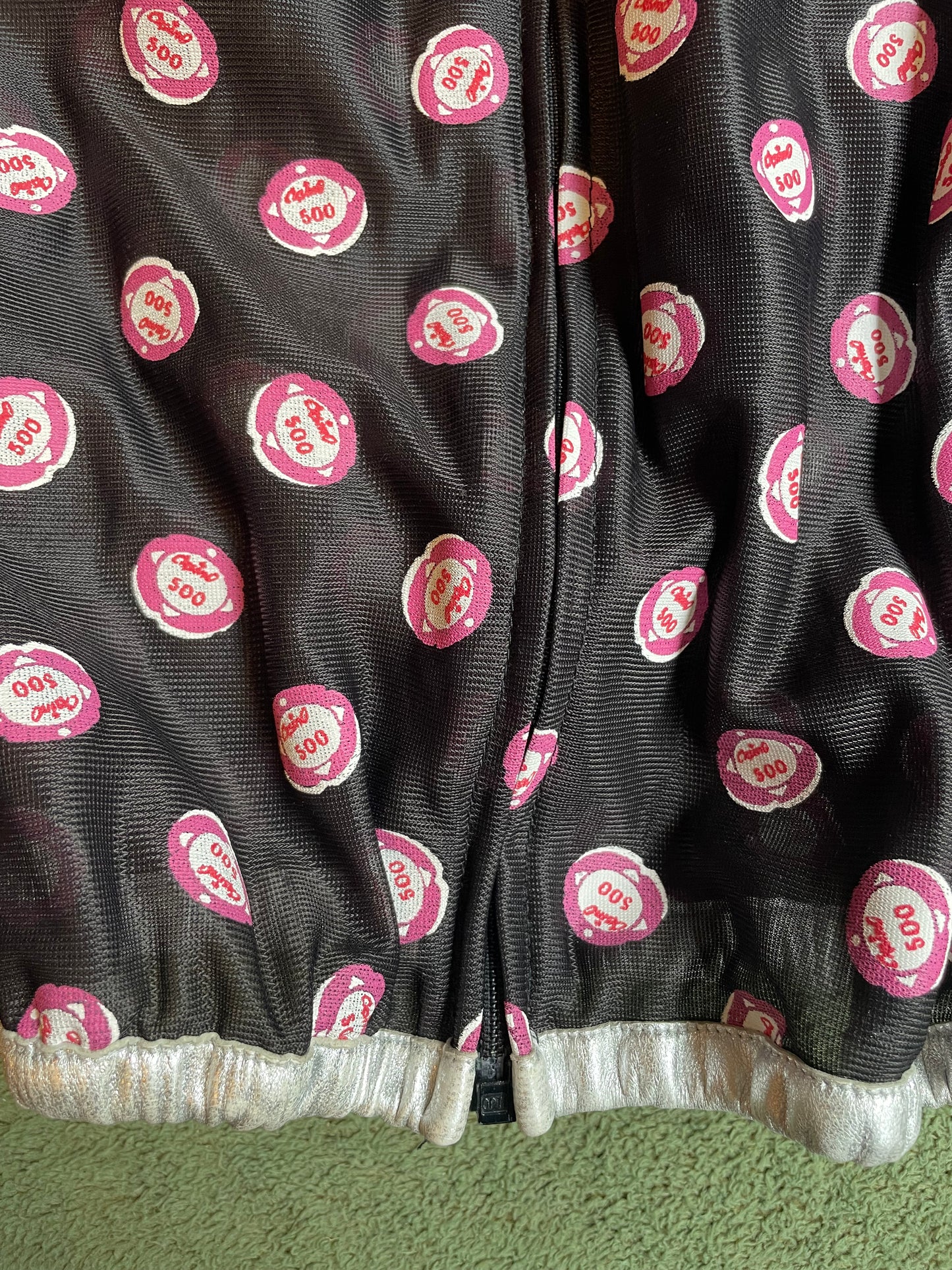 Miu Miu SS2000 mesh jacket with casino coin print and silver leather collar and trims