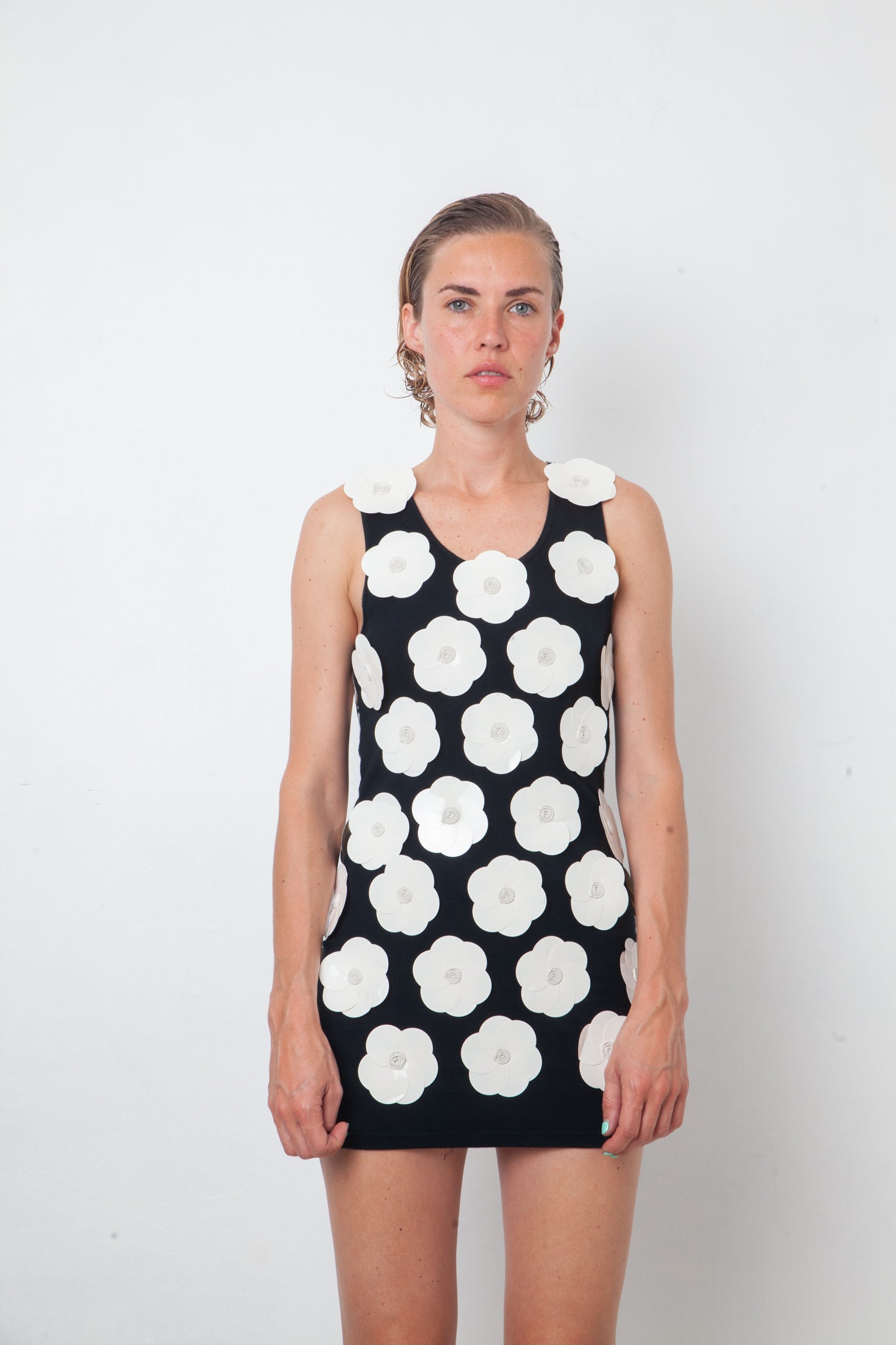 IRIÉ 2000's 3D white plastic flower black tube dress