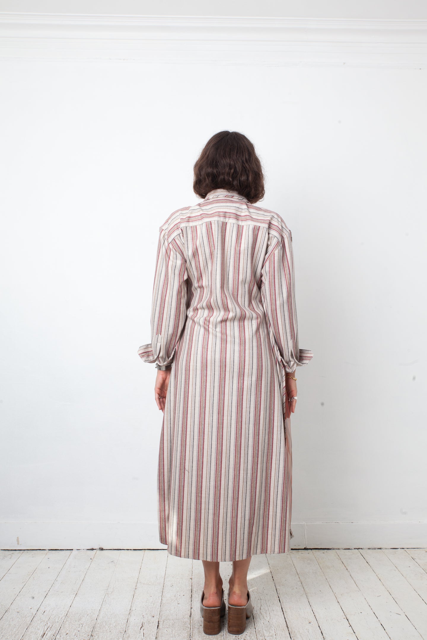 Y Project wool striped beige and red button shirt dress with tulle layer