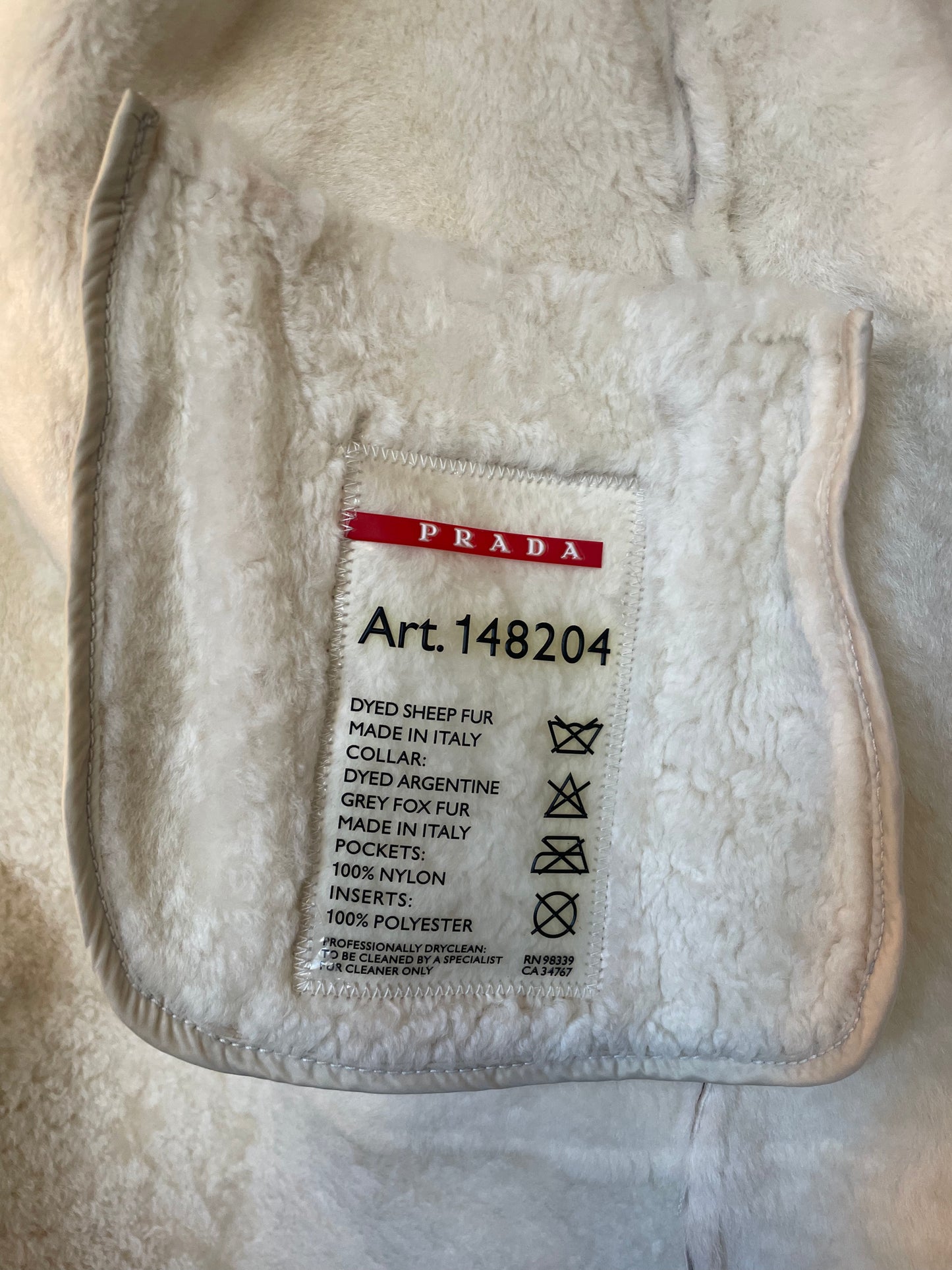 Prada linea rossa 2007 dyed shearling leather coat with fox collar and nylon pockets