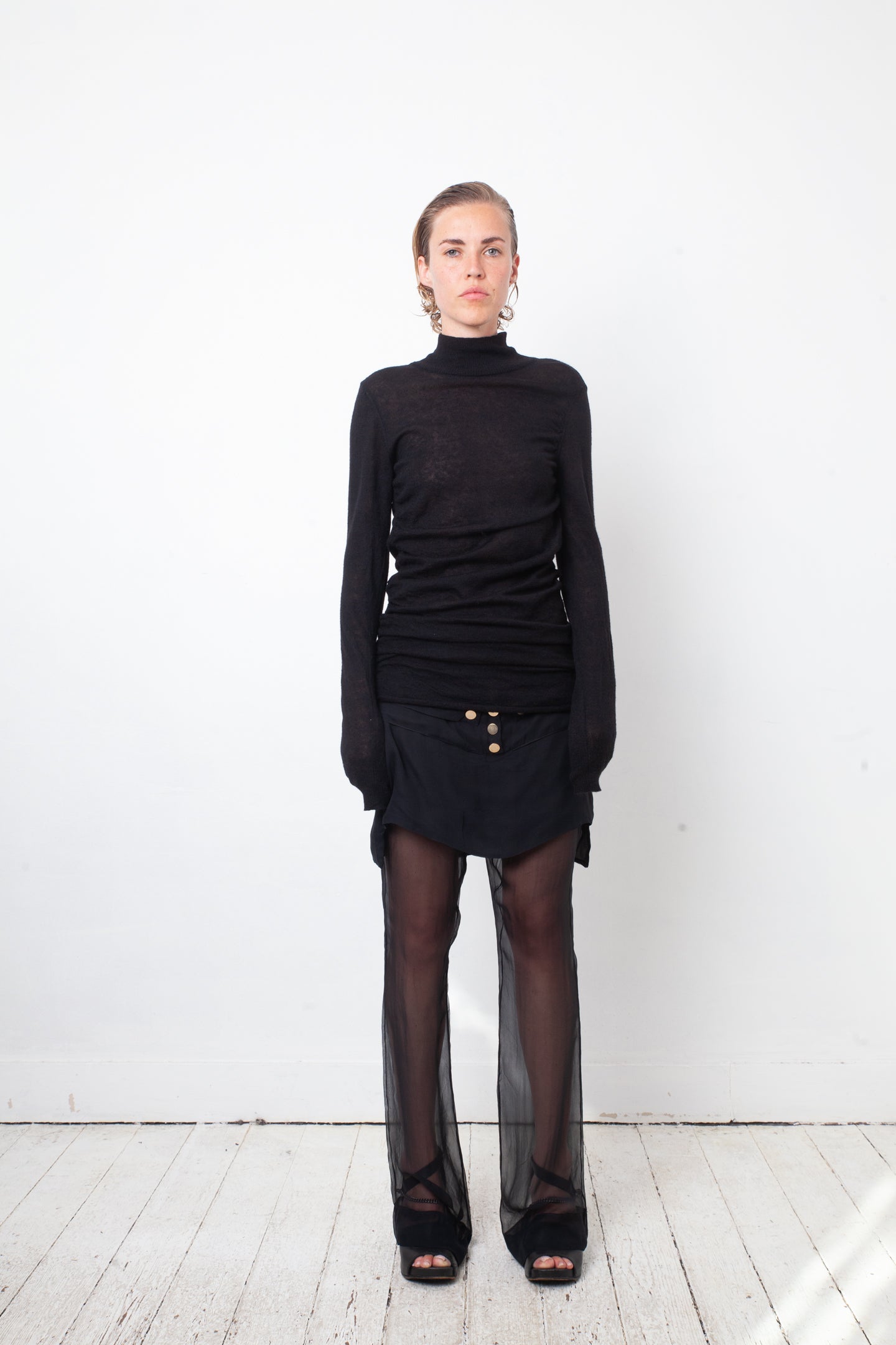 Balmain 2013 black wool slightly sheer long pullover