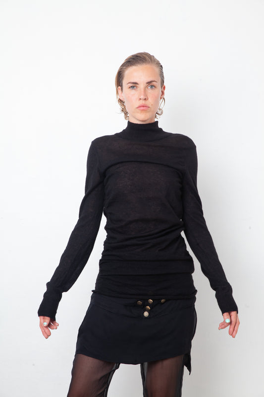 Balmain 2013 black wool slightly sheer long pullover