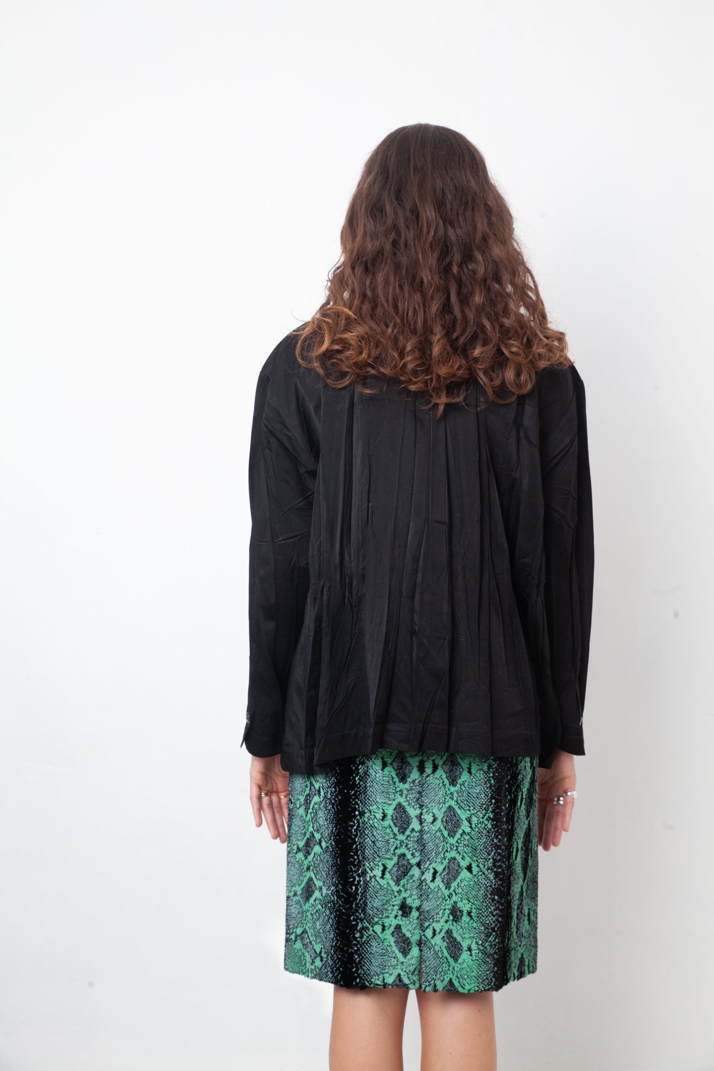 Dries van Noten Fall 2020 python print turquoise and black velvet pencil skirt