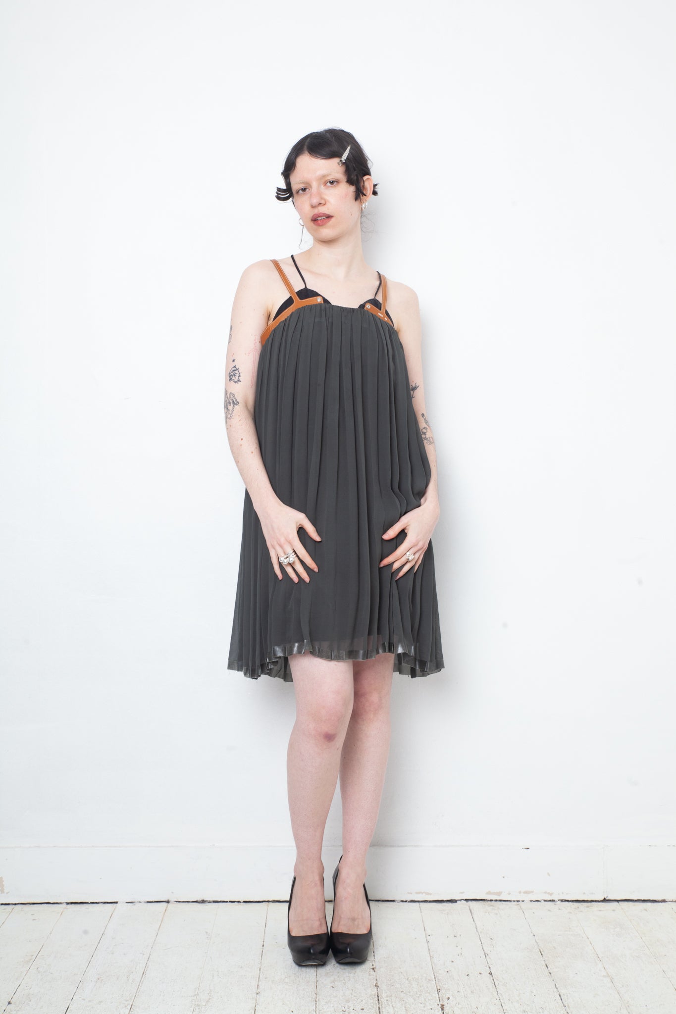 Undercover 2000's two layer pleated dress with leather harness
