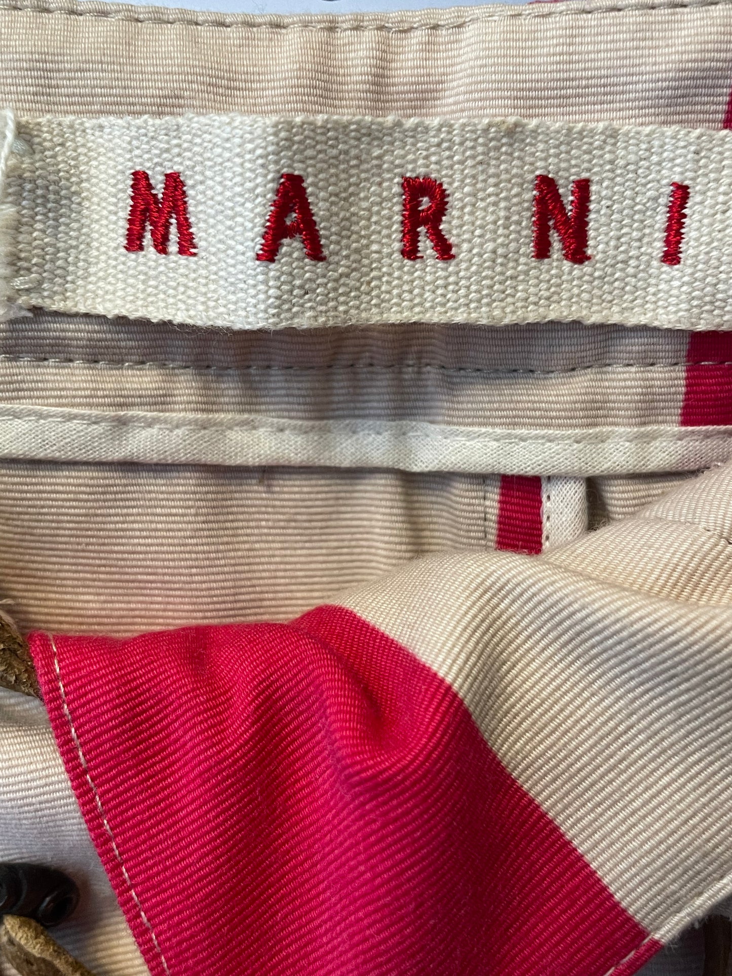 Marni 2000's low waist striped cotton and leather trousers
