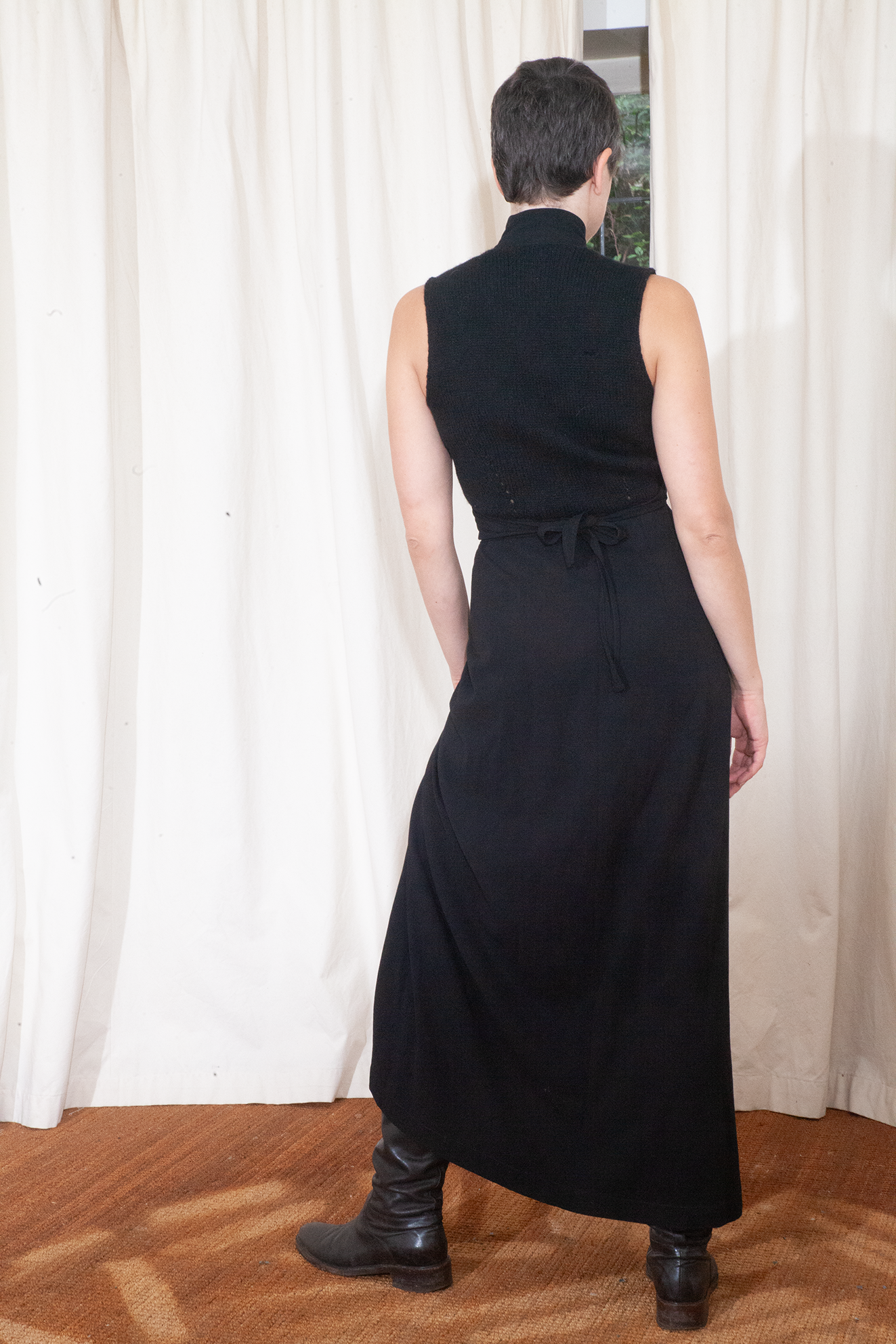 Dries van Noten 90's wool black wrap dress