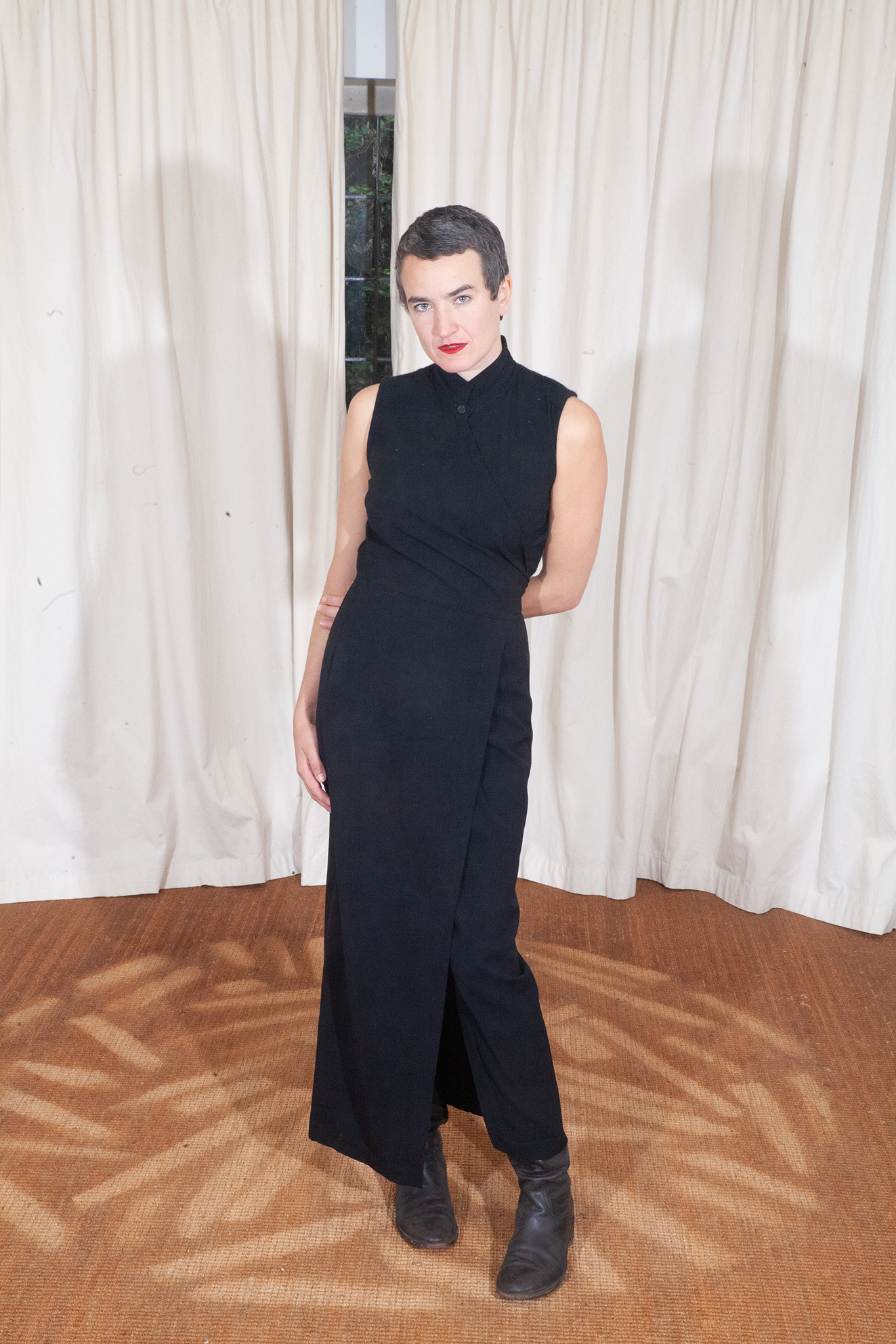 Dries van Noten 90's wool black wrap dress