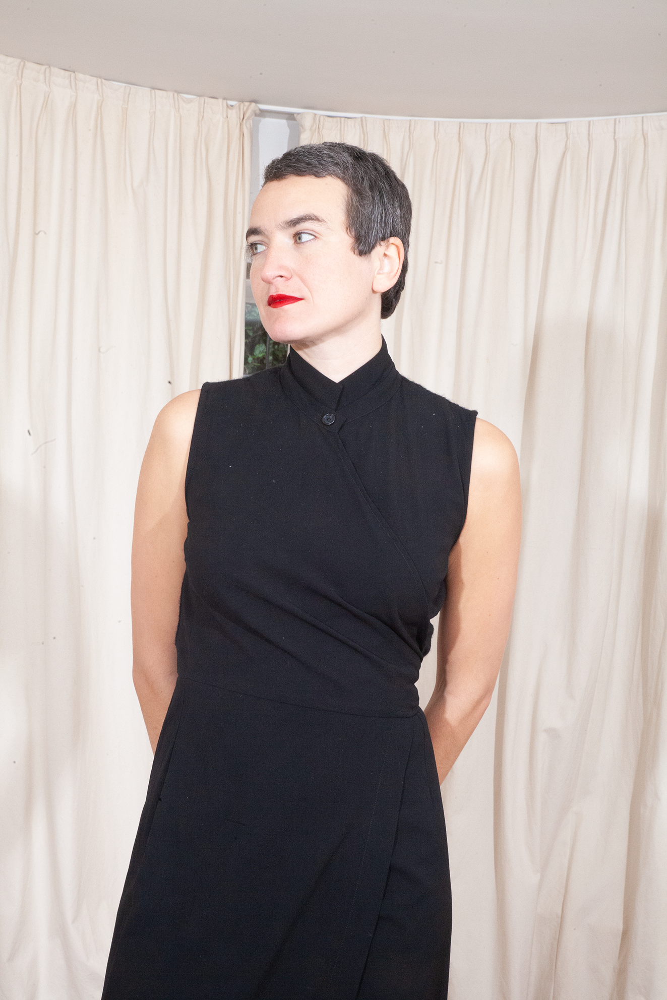 Dries van Noten 90's wool black wrap dress