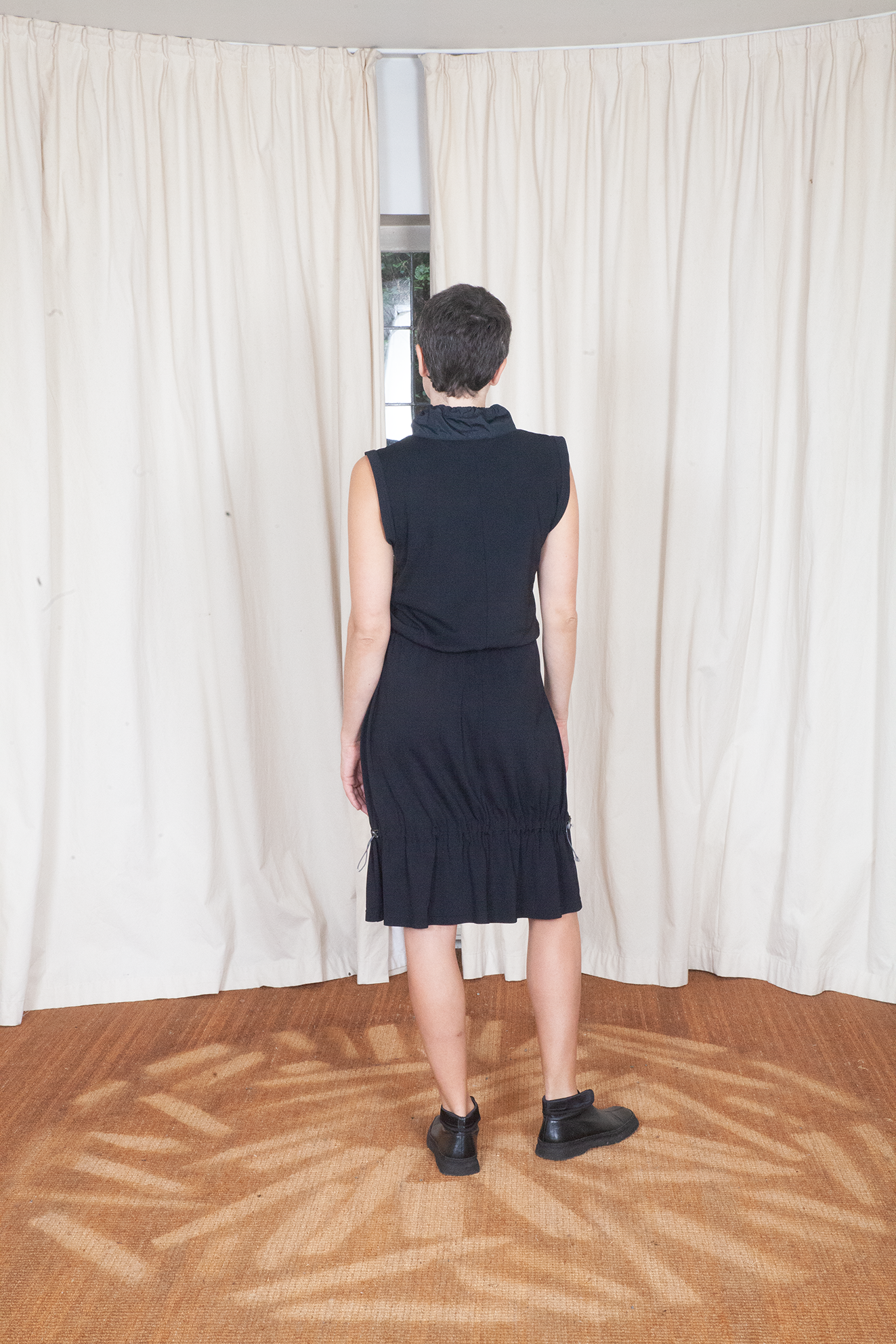 Marithé + François Girbaud 2000´s black sporty dress with nylon collar & waist bag