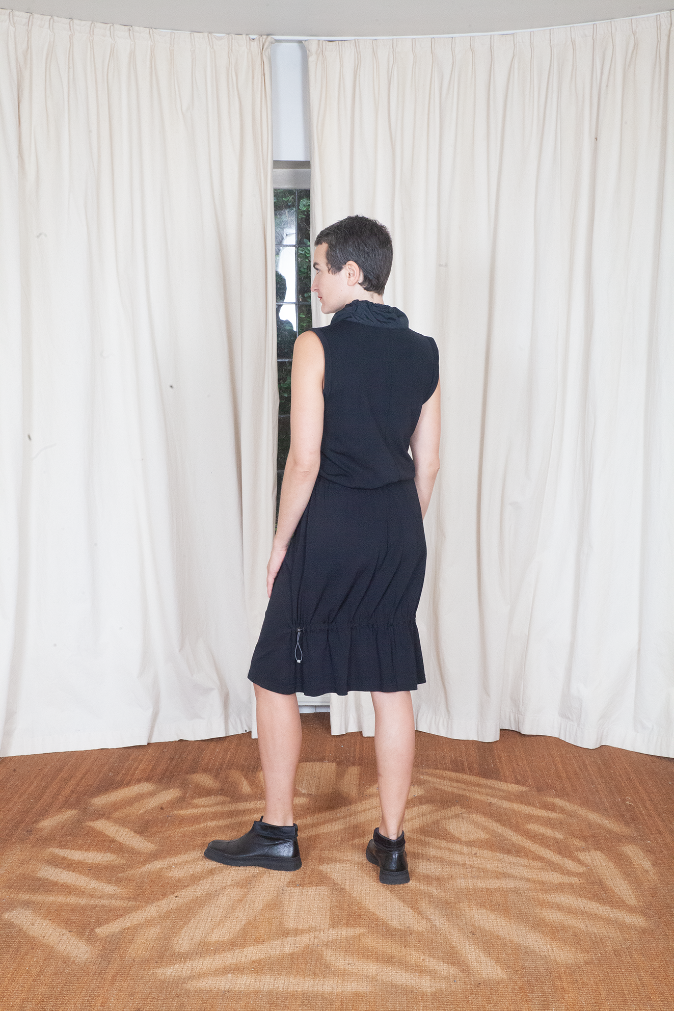 Marithé + François Girbaud 2000´s black sporty dress with nylon collar & waist bag