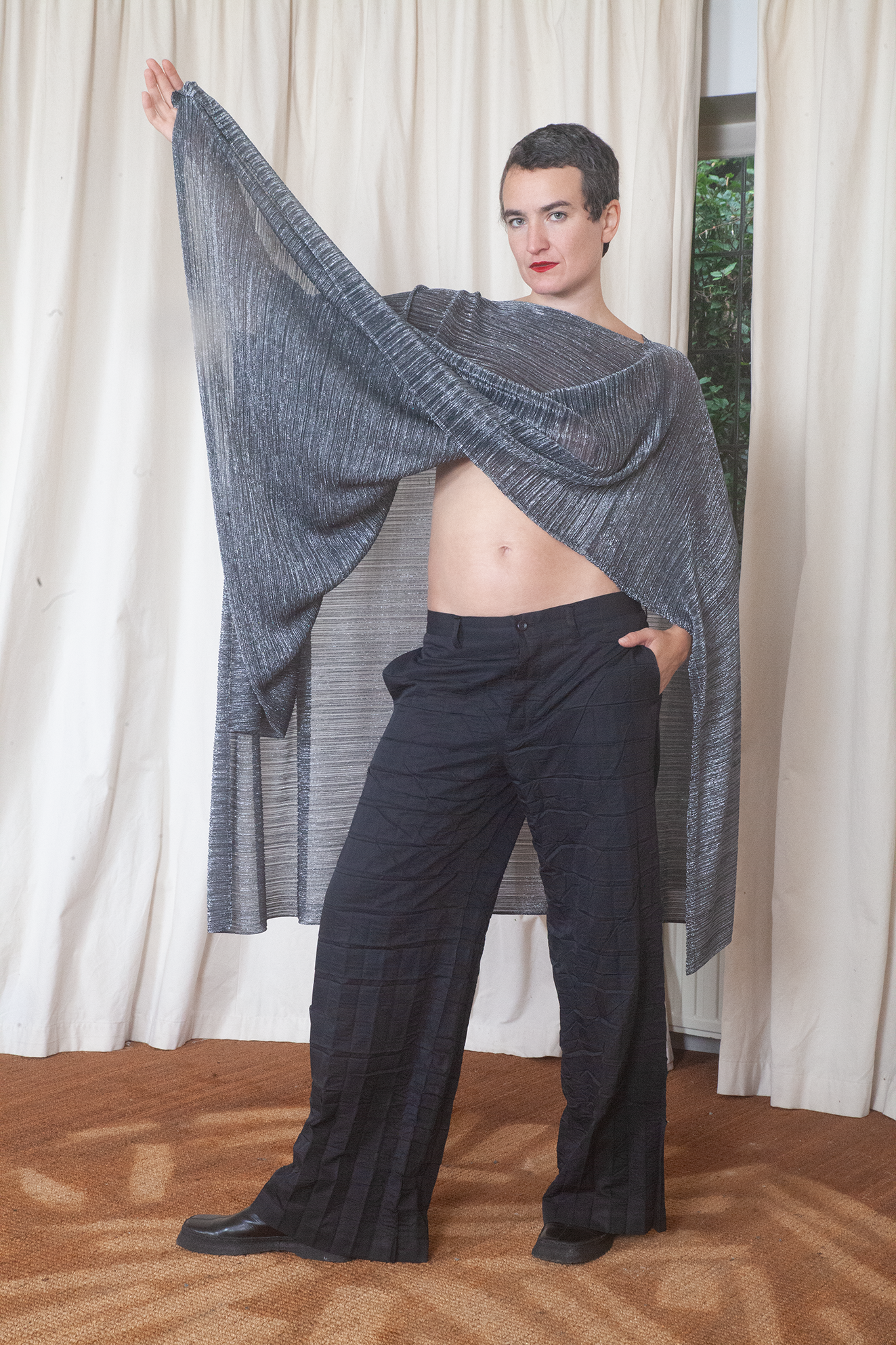 Issey Miyake 2000's pleats please silver poncho