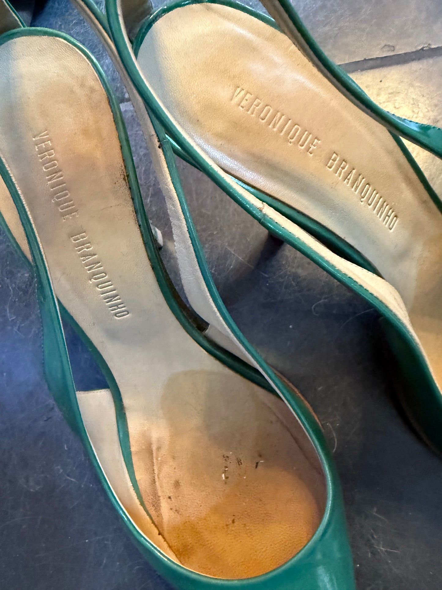 Veronique Branquinho spring 2006 patent leather green slingbacks size 39