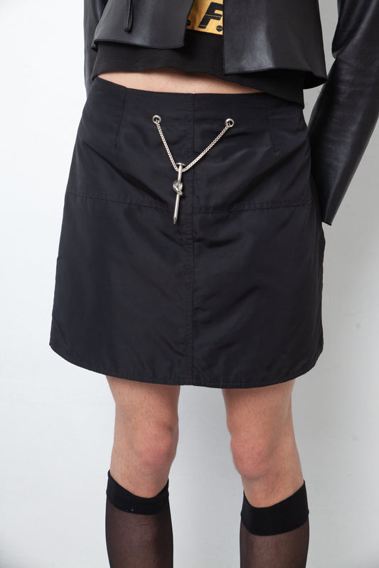 Kyuso 90's black nylon skirt wit chain & nail pendant