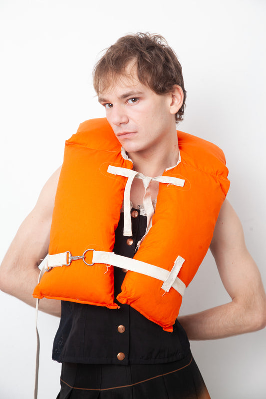 vintage 1970's bright orange U.S.A. life vest