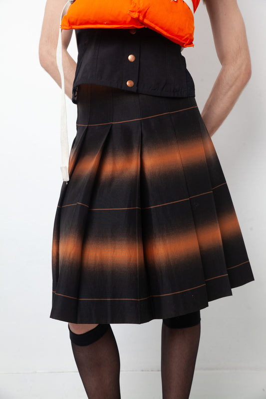Marc by Marc Jacobs 2010's pleated cotton & silk skirt in black and orange stripes