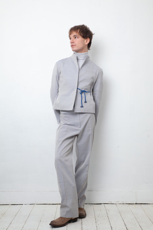 Emporio Armani 90's cotton and silk pantsuit with blue string detail