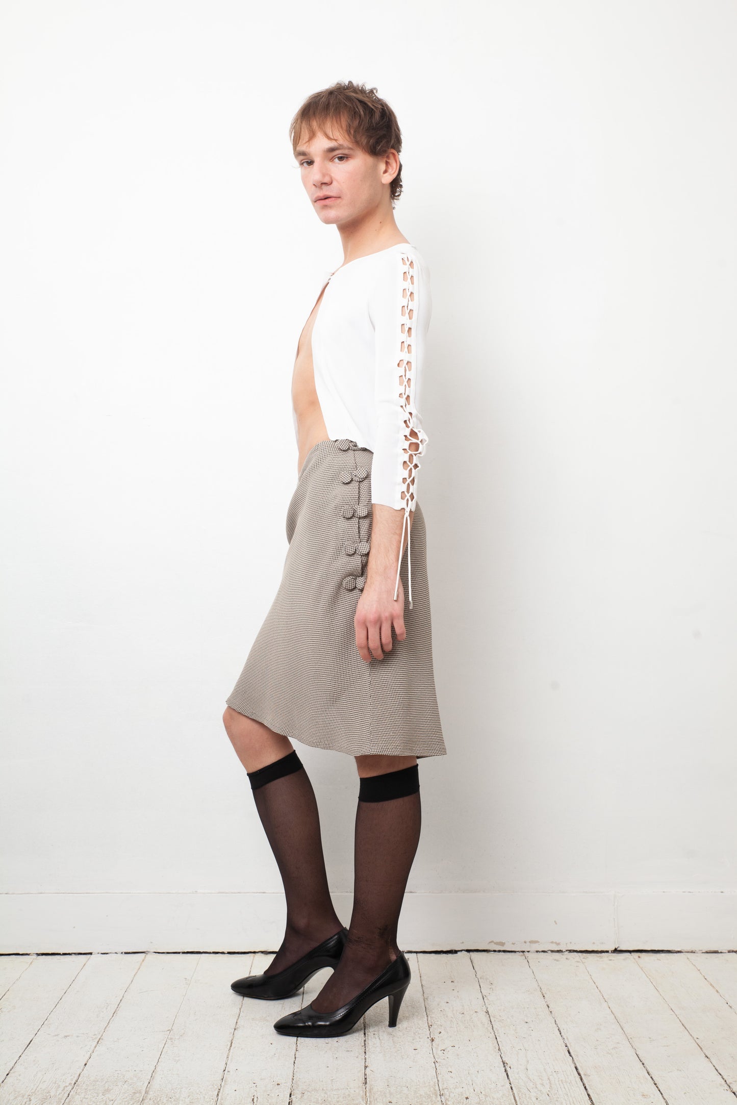 Gucci 2000's white viscose top with laced up sleeves