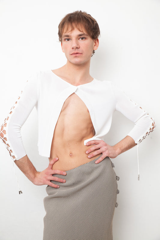 Gucci 2000's white viscose top with laced up sleeves