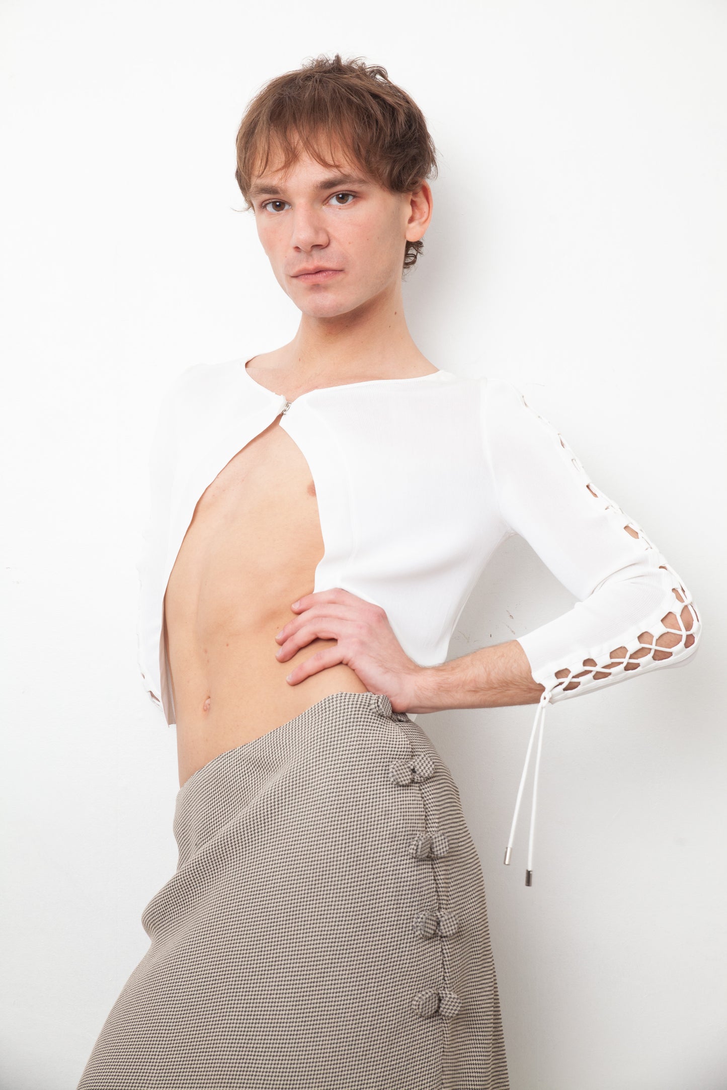 Gucci 2000's white viscose top with laced up sleeves