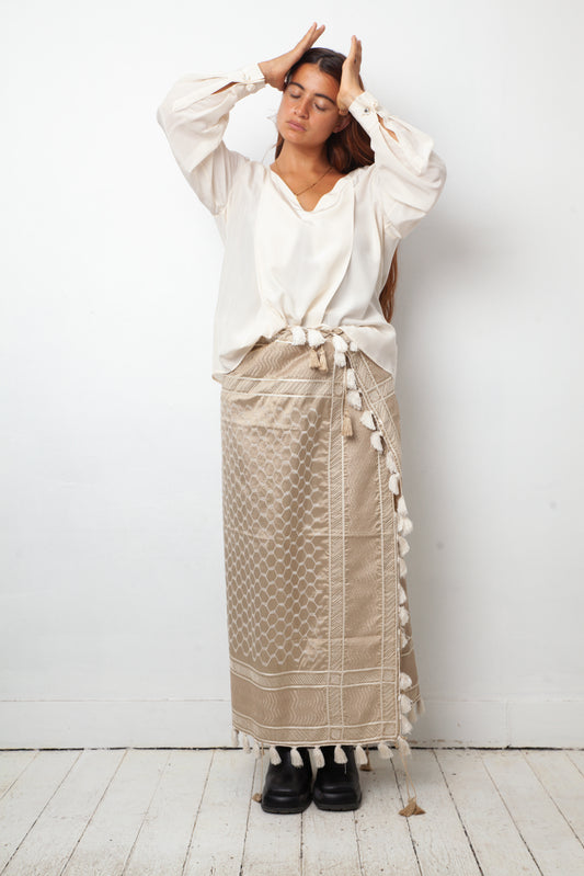 Dries van Noten 2000's "keffiyeh" inspired golden sarong with tassels