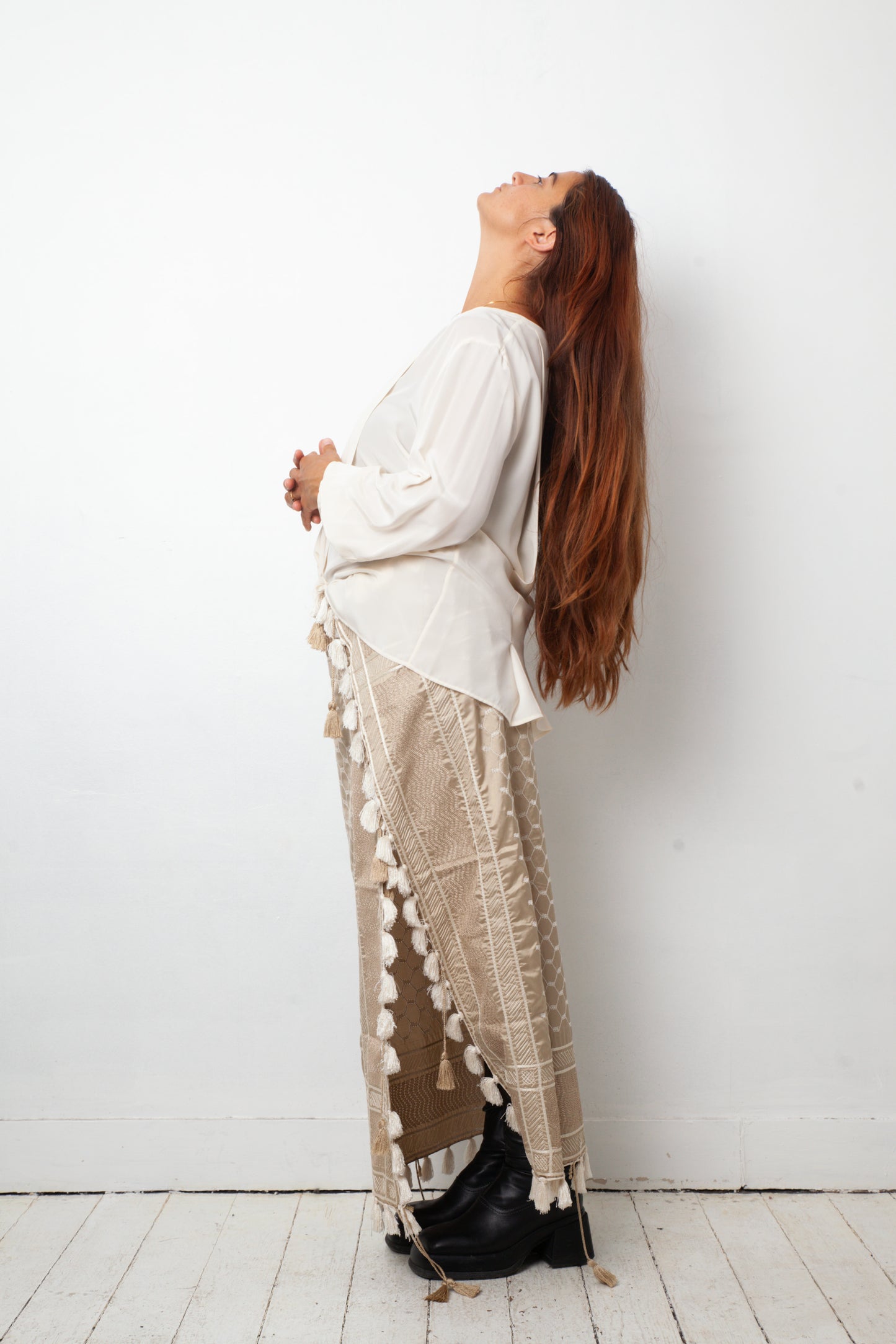 Dries van Noten 2000's "keffiyeh" inspired golden sarong with tassels
