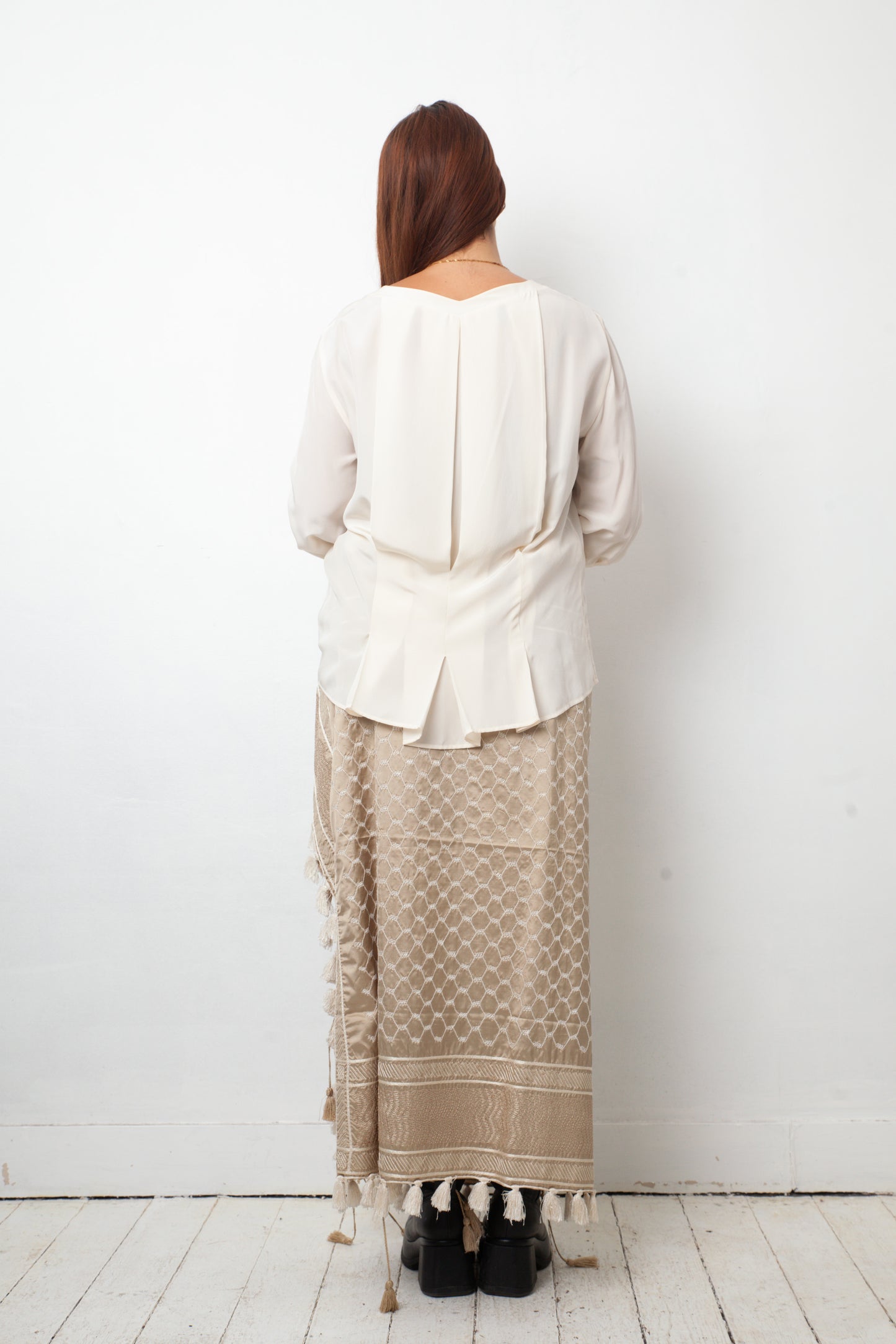 Dries van Noten 2000's "keffiyeh" inspired golden sarong with tassels