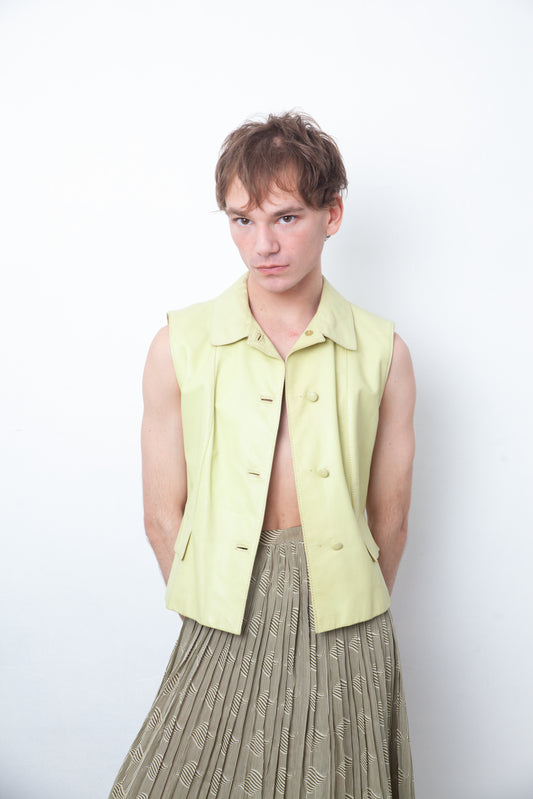 vintage '80s chartreuse green leather gilet