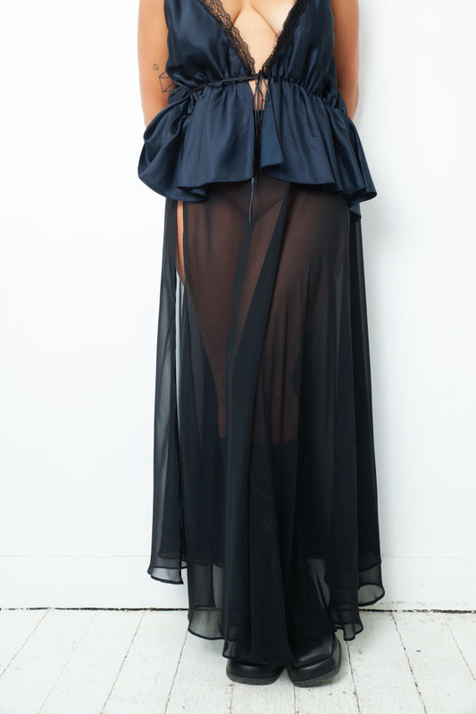 Margiela white label late 90's transparent black silk wrap skirt