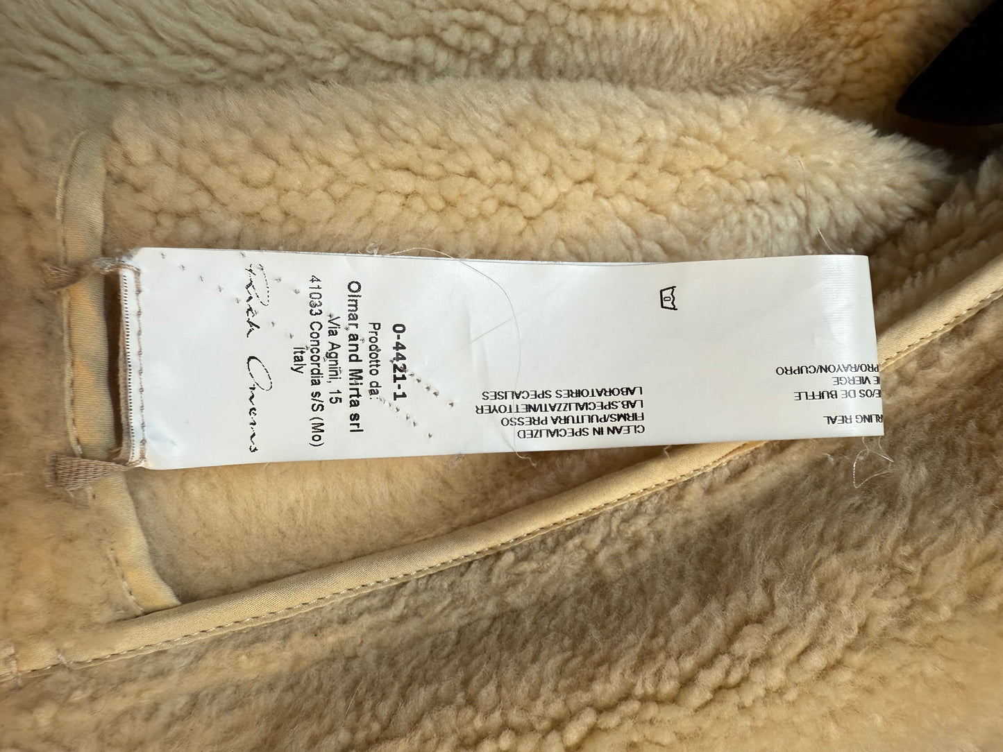 Rick Owens Fall 2013 ivory shearling jacket with hood and buffalo bone buttons