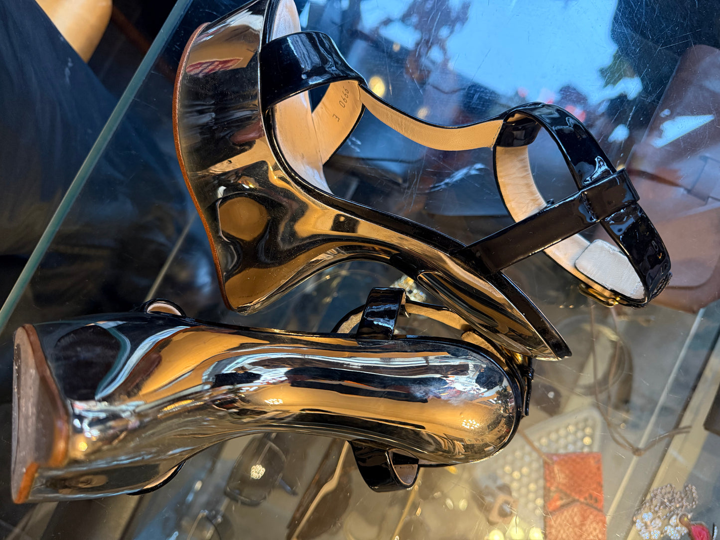 Guiseppe Zanotti floating mirror gold and leather heels size 37