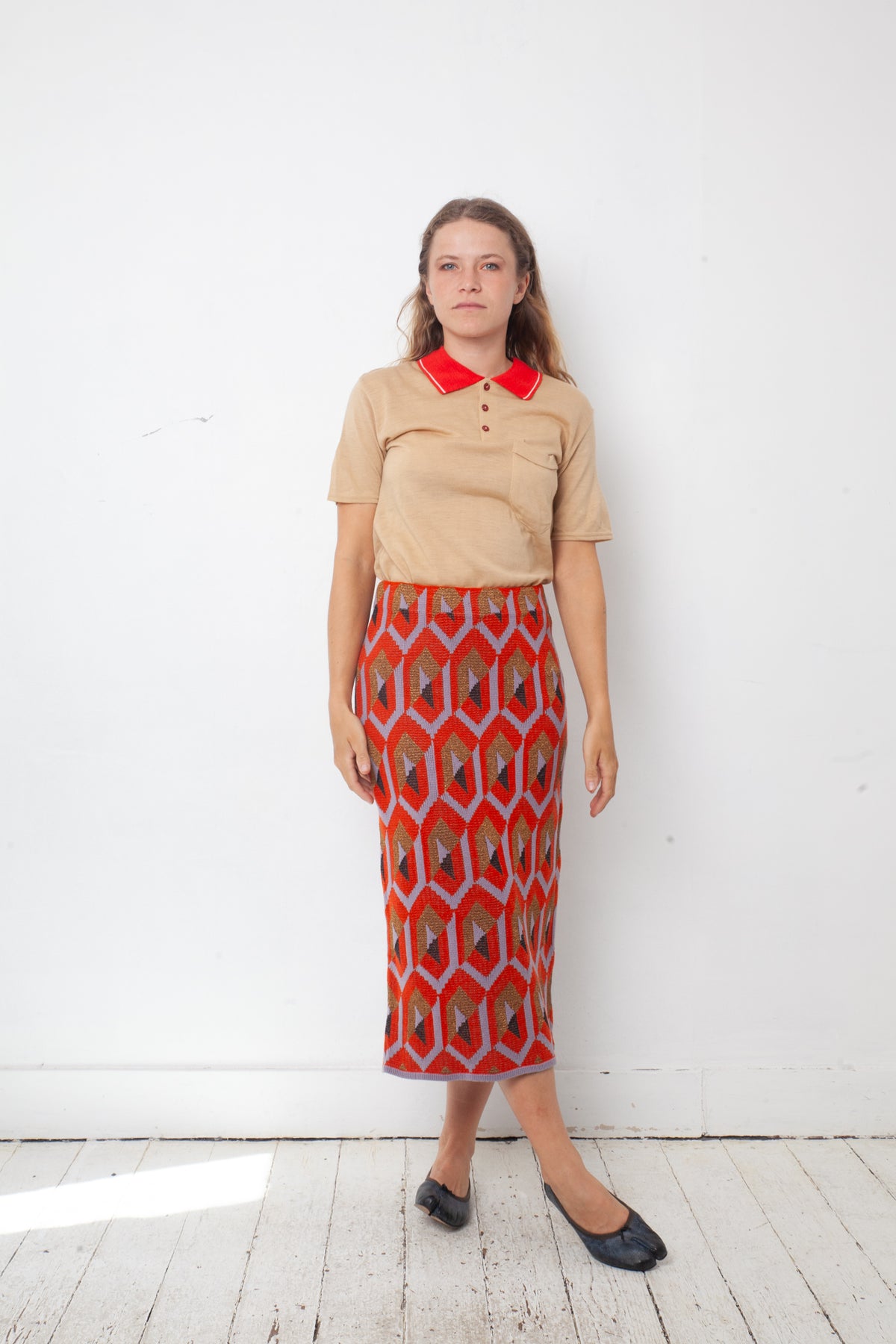 Dries van Noten FW 2017 graphic pattern red knit pencil skirt