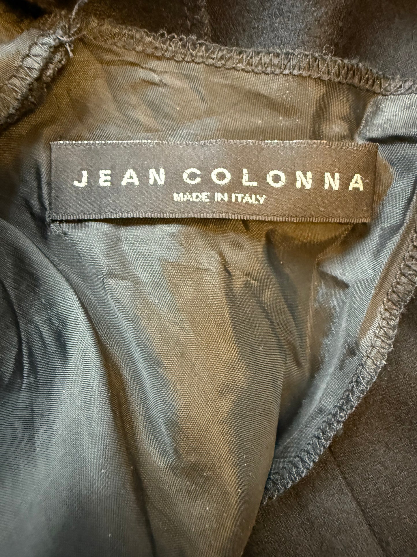 Jean Colonna 90's black wool slip dress with deep back slit and visible lining